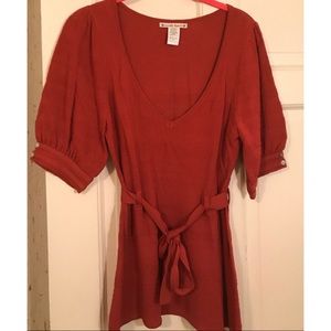 NWOT Nanette Lepore v-neck belted sweater with puff short sleeves.